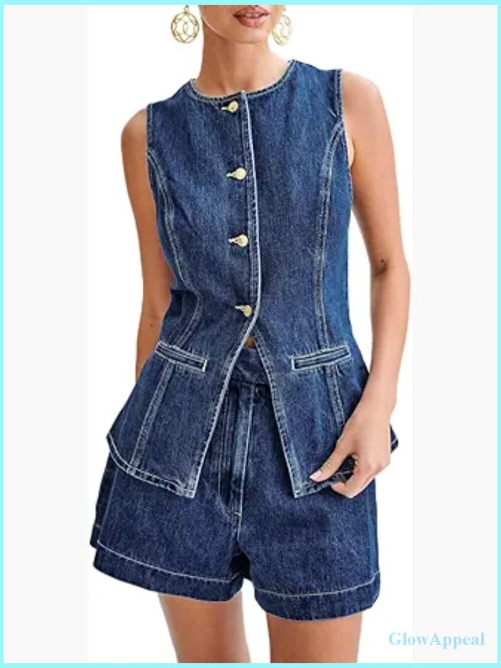 Long Denim Waistcoat Sleeveless Button Down Back Slit Slim Vest Oversized Jean